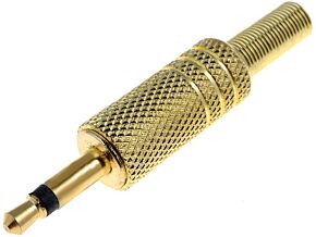 Wtyk Jack 3,5mm mono z osłoną kabla metalowy złocony Wtyk Jack 3,5mm mono z osłoną kabla metalowy złocony