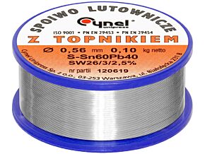 Spoiwo CYNEL Sn60Pb40 drut lutowniczy 0,56mm 0,1kg Topnik F-SW26 Spoiwo CYNEL Sn60Pb40 drut lutowniczy 0,56mm 0,1kg Topnik F-SW26