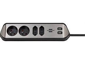 Listwa zasilająca narożna Brennenstuhl 2 gniazda, 2xUSB, czarno-srebrna Listwa zasilająca narożna Brennenstuhl 2 gniazda, 2xUSB, czarno-srebrna